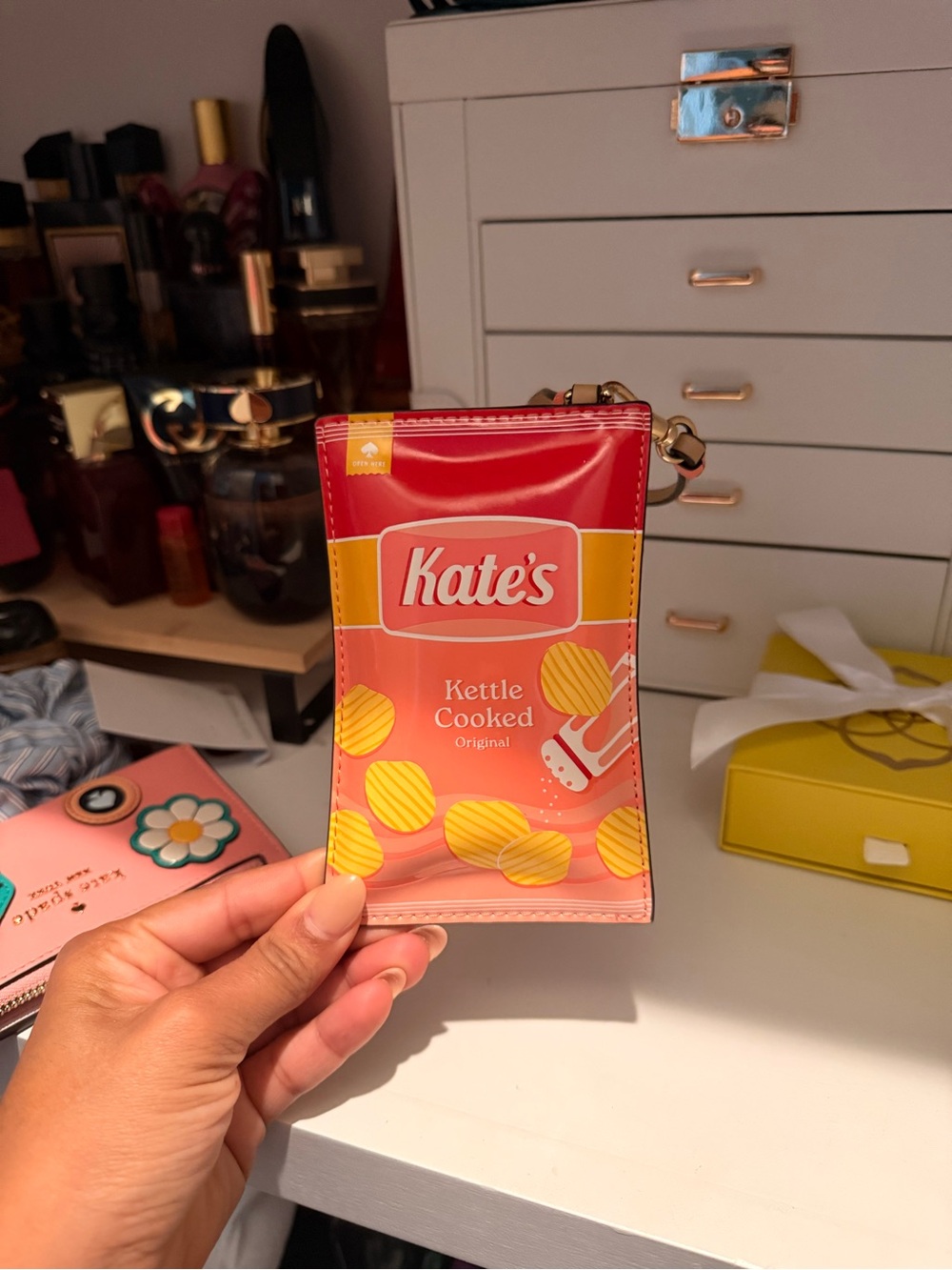 Kate Spade Pink & Yellow Kids Snack Bag Coin Purse with Clip